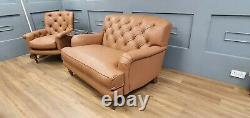 Sofa.com Snowdrop Button Back Loveseat in Tan Vintage Leather RRP £1935