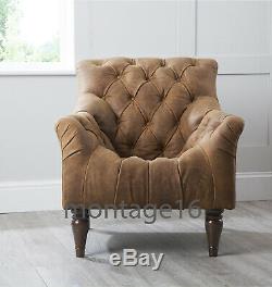 Stirling Tan Leather Button Back Seat Armchair Chair