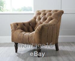 Stirling Tan Leather Button Back Seat Armchair Chair