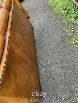 Stunning Chesterfield Tan Vintage High Back Leather Sofa And Matching Armchairs