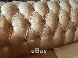 Stunning Designer Light Tan Leather 3 Seater Chesterfield Sofa