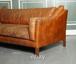 Stunning Large Vintage Tan Leather Contemporary Designer Sofa