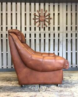 Stunning Pair X2 Tan Mid Leather Century Chairs Armchairs Retro Vintage Danish
