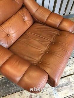Stunning Pair X2 Tan Mid Leather Century Chairs Armchairs Retro Vintage Danish