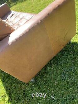 Stunning Retro Vintage Distressed Danish Design Leather 3 Seat Seater Sofa Tan