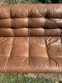 Stunning Retro Vintage Distressed Danish Design Leather 3 Seat Seater Sofa Tan