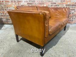 Stylish Vintage Danish 1970 Tan Coloured Two seater Mogensen Style Leather Sofa