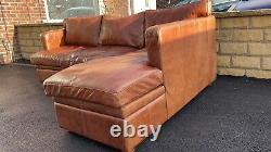 Superb Halo Vintage Tan Leather Corner Sofa 3 Seater Storage