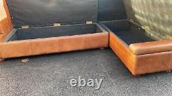Superb Halo Vintage Tan Leather Corner Sofa 3 Seater Storage