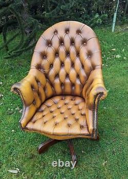 Superb Vintage Directors Tan Leather Tilt Chesterfield Delivery Available