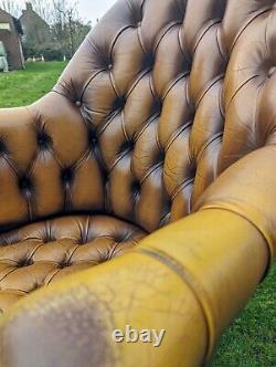 Superb Vintage Directors Tan Leather Tilt Chesterfield Delivery Available
