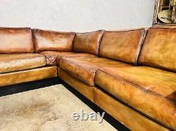 Superb Vintage Thams Kvalitet 1970 Danish Leather Corner Sofa Light Tan