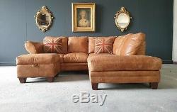 Superb Vintage tan 4 Seater Leather Corner Sofa Delivery Available