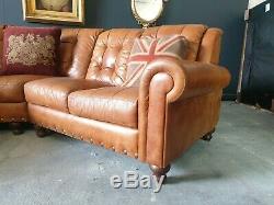 Superb Vintage tan Leather Chesterfield 5 Seater Corner Sofa RRP £3000