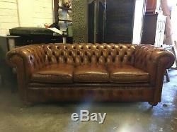Superior Quality Vintage Antique Tan Leather Chesterfield 3 Seater Sofa