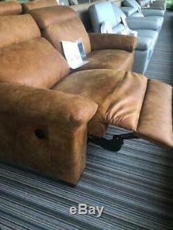 TENERY Italian Leather 3+2 Vintage Tan Leather Sofa Electric Recliner RRP£4000