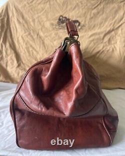THE FARGO Vintage Tan Brown Leather Gladstone Framed Hinge Doctors Bag + Satchel