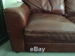 THE VINTAGE TANNING Co. CHESTNUT BROWN ANILINE LEATHER 2-3 SEATER SOFA BY HALO