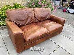 THE VINTAGE TANNING Co. CHESTNUT BROWN ANILINE LEATHER 3 SEATER SOFA BY HALO