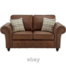 Tan Brown High Quality Vintage Leather 2 or 3 Seater Sofa Set Deslit Oakland