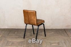Tan Brown Leather Upholstered Dining Chairs In Vintage Style Leather