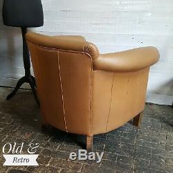 Tan Club Chair Armchair Vintage Retro Style Distressed Leatherette Not Leather