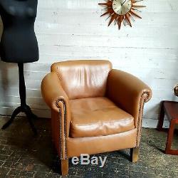 Tan Club Chair Armchair Vintage Retro Style Distressed Leatherette Not Leather