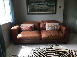 Tan Leather Brown buffalo leather sofa extra large, pair available