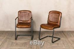 Tan Leather Chair Carver Or Side Chair Modern Dining Seating Vintage Style