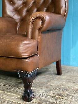 Tan Leather Tetrad Blake Armchair Buttoned Back Chesterfield Wing Back DELIVERY