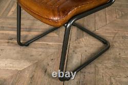 Tan Leather Upholstered Dining Chair Vintage Finish Retro Style