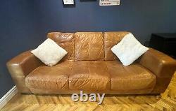 Tan Vintage Club Lounge 3 Seater Leather Sofa