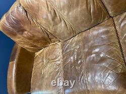 Tan Vintage Club Lounge 3 Seater Leather Sofa