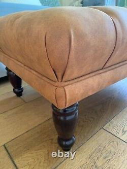 Tan rectangular buttoned footstool vintage faux leather coffee occasional table