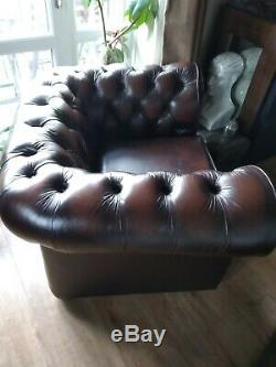 Thomas Lloyd Leather Antique Brown/Tan Chesterfield Club Chair Used