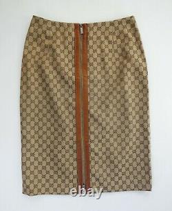 Tom Ford for Gucci Vintage Iconic Rare GG Monogram Canvas Skirt Logo Leather Tan