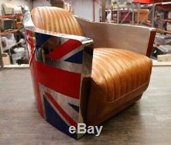 Union Jack Aviator Aviation Aluminium Rocket Tub Chair Vintage Tan Leather