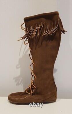 Unused, Vintage, Minnetonka, Tan/Brown, Knee-high, Suede Leather Moccasin Boots