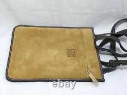VINTAGE Authentic LOEWE Brown Leather Tan Suede Zipped Cross Body Bag VGC
