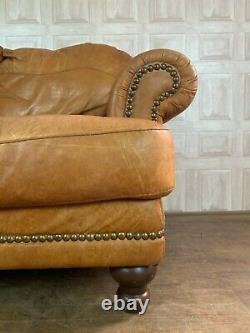 VINTAGE DFS 2 Seater Tan Brown Leather Studded Club Sofa £65 DELIVERY