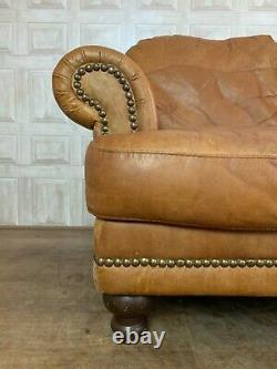 VINTAGE DFS 2 Seater Tan Brown Leather Studded Club Sofa £65 DELIVERY