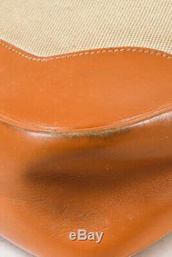 VINTAGE Hermes Beige Tan Box Calf Leather Canvas Trim I Shoulder Bag