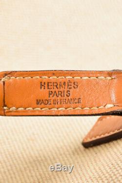 VINTAGE Hermes Beige Tan Box Calf Leather Canvas Trim I Shoulder Bag