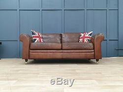 VINTAGE LAURA ASHLEY CHESTERFIELD TAN SOFT REAL LEATHER COTTAGE SOFA 2 of 2