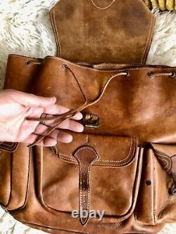 VINTAGE LEATHER BAG Brown Tan Leather Back Pack Original 1980 Leather Handbag