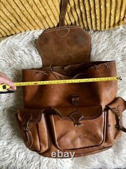 VINTAGE LEATHER BAG Brown Tan Leather Back Pack Original 1980 Leather Handbag