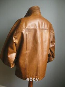 VINTAGE RETRO tan leather TRUCKER JACKET large 44 western tan brown soft 70s men