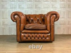 VINTAGE Tan Brown Leather Chesterfield Club / Tub Chair £55 DELIVERY