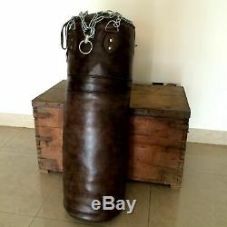 VINTAGE Tan Leather Boxing Gym Punch Bag with BRACKETS + CHAIN