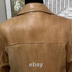 VINTAGE WILSONS Long Leather Trench Coat Women's Sz M Camel Tan Belted & Buttons
